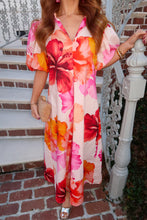 Load image into Gallery viewer, Floral Poplin Midi Dress- Coral
