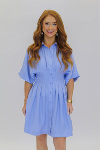 Collar Neck Waist Pleated Mini Dress