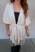 Load image into Gallery viewer, Fringe Hem Kimono Cardigan-Oatmeal
