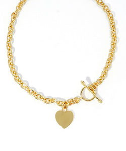 Heart Pendant Brass Necklace