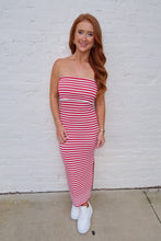 Load image into Gallery viewer, Carsen Strapless Midi Dress-Red/White
