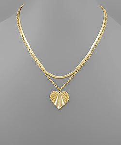 Textured Heart &  Chain Duo Necklace
