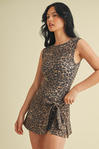 Kim Wrap Tie Athletic Romper-Leopard