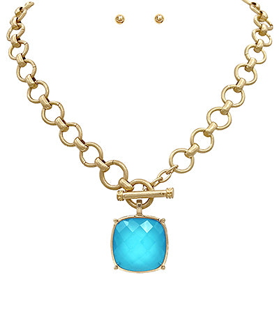 Big Stone Pendant Necklace Set