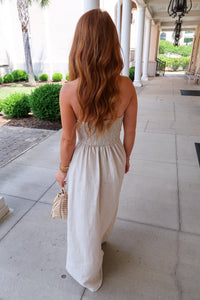 Irise Strapless Linen Midi Dress