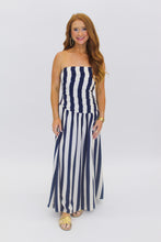 Load image into Gallery viewer, Slade Strapless Stripe Midi Dress-Navy
