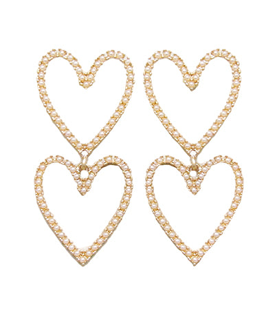Pearl 2 Heart Outline Drop Earrings