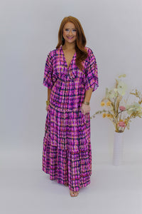 Give Love Plaid Maxi Dress- Pink