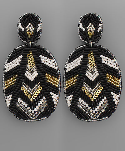 Chevron Pattern Beaded Oval Earrings