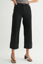 Load image into Gallery viewer, Harlee Cuffed Slim Wide Leg Jeans- Black
