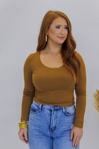 Much Love Scoop Neck Crop- Brown