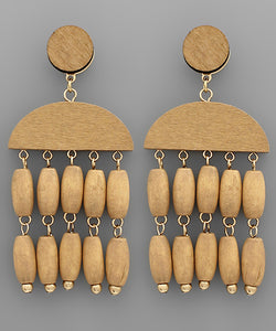 Wood Bead Tassel Earrings