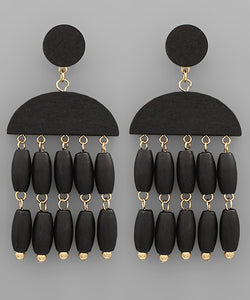 Wood Bead Tassel Earrings