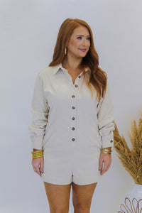 Take Forever Corduroy Button Romper- Cream