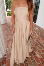 Load image into Gallery viewer, Luna Strapless Smocked Dress- Light Beige

