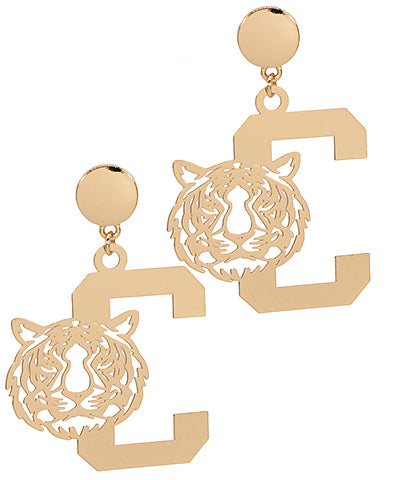 Letter C Tiger Filigree Earrings