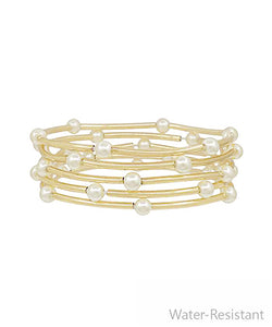 Row Curved Bar & Pearl Bracelet Set