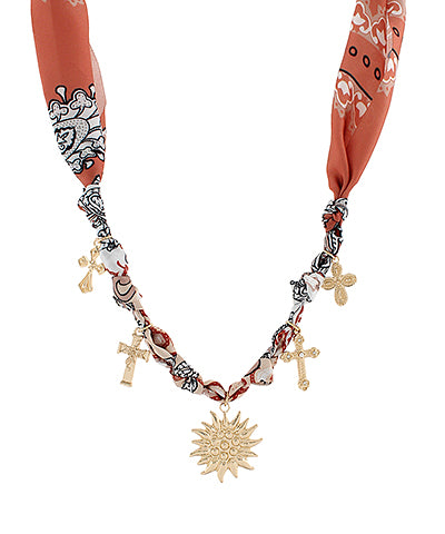 Sun & Multi Cross Charm Scarf Necklace