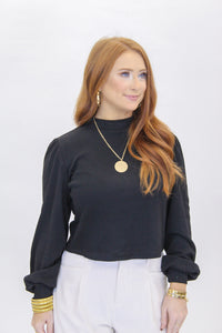 Urban Mock Neck Knit Top- Black