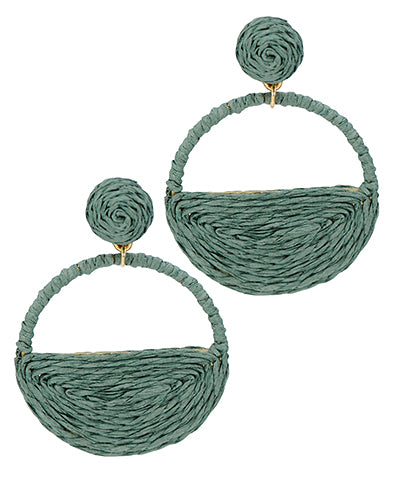 Half Wrapped Raffia Circle Earrings