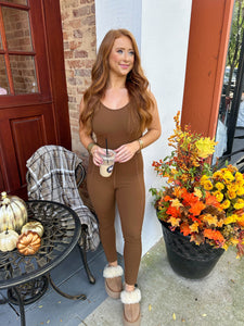 Brandy Athletic Jumpsuit- Mocha