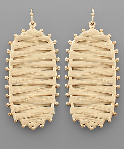 Trimmed Raffia Long Hexagon Earrings