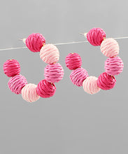 Load image into Gallery viewer, Color Block Raffia Ball Hoops
