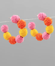 Load image into Gallery viewer, Color Block Raffia Ball Hoops
