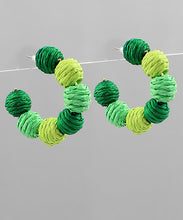 Load image into Gallery viewer, Color Block Raffia Ball Hoops
