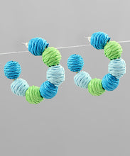 Load image into Gallery viewer, Color Block Raffia Ball Hoops
