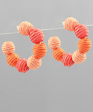 Load image into Gallery viewer, Color Block Raffia Ball Hoops
