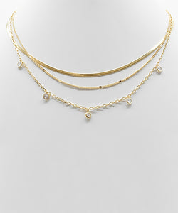 3 Layer W/ Glass Charm Dangle Necklace