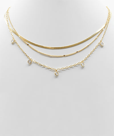 3 Layer W/ Glass Charm Dangle Necklace