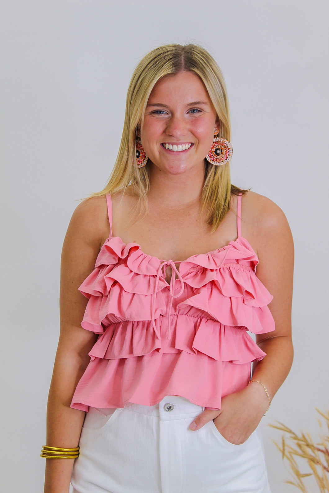 Sunshine Ruffle Tank-Pink