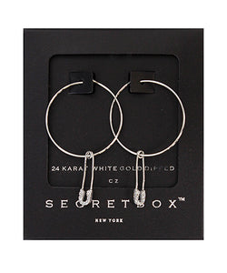 CZ Safety Pin Dangle Hoops