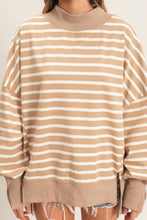 Load image into Gallery viewer, Varsity Striped Mock Neck Sweatshirt-Taupe
