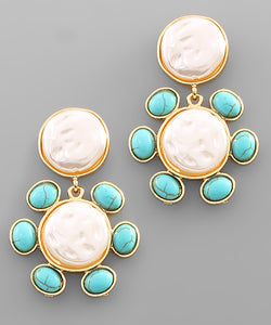 Hammered Pearl Stone Deco Earrings