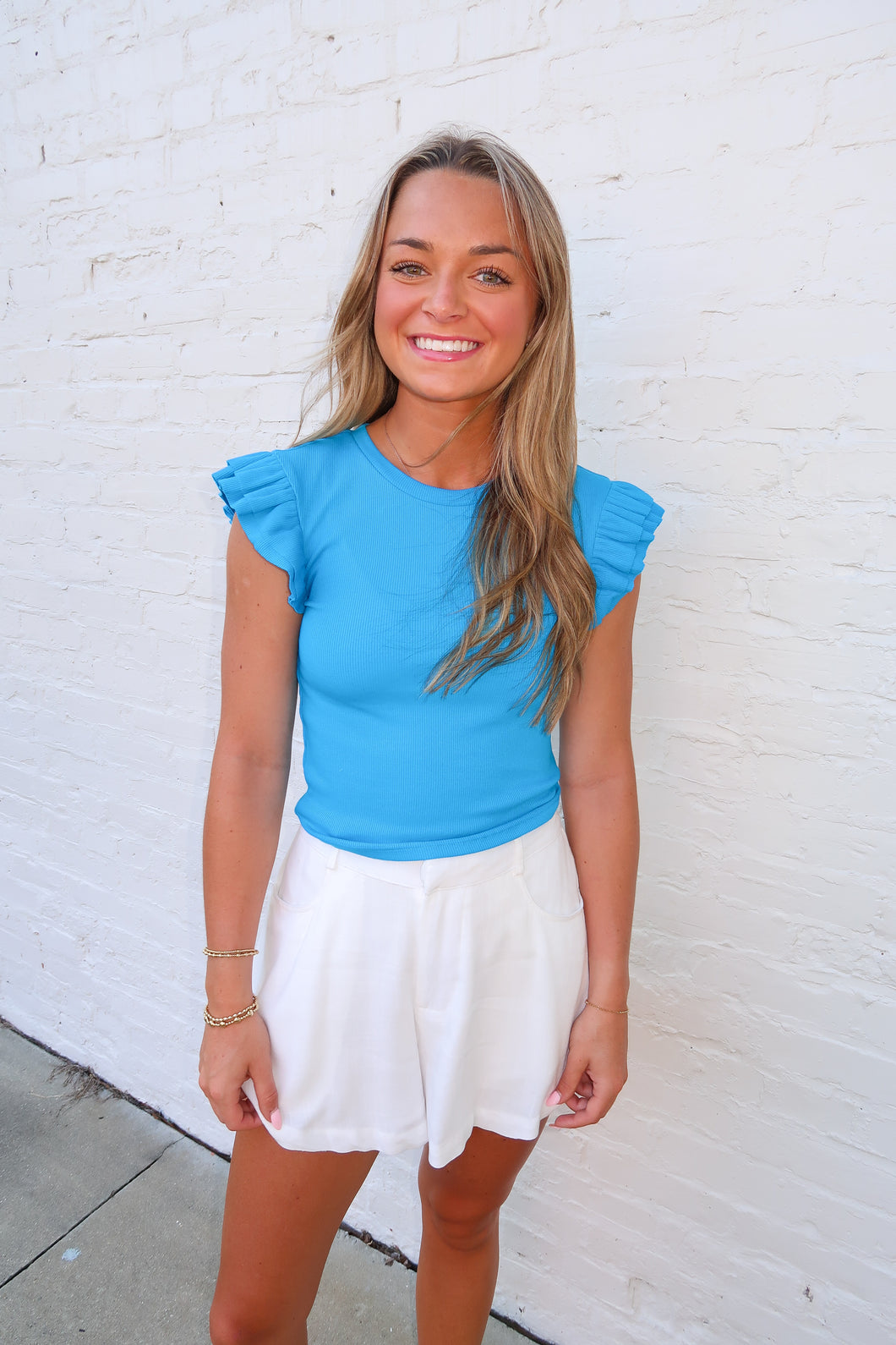 Alma Flutter Sleeve Top-Blue