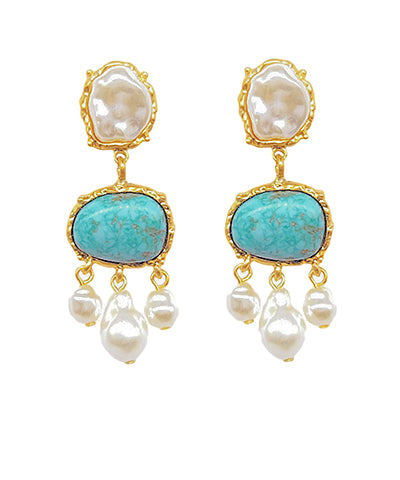 Stone & Oval Pearl Dangle Earrings
