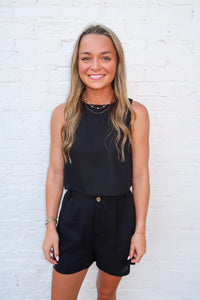 Cooper Linen Pleat Short Set-Black