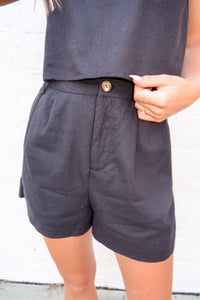 Cooper Linen Pleat Short Set-Black