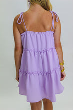 Load image into Gallery viewer, Better Days Tie Strap Tiered Mini Dress- Lavender
