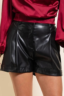 Sophisticated Faux Leather Shorts- Black
