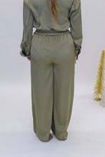 Load image into Gallery viewer, In Office Wide Leg Satin Pants- Olive
