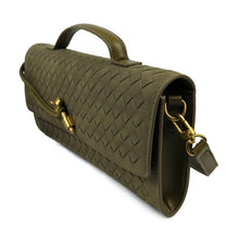 Load image into Gallery viewer, Woven Metal Twist Clutch - Olive Suede
