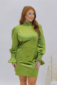 Winter Green Velvet Mini Dress- Green