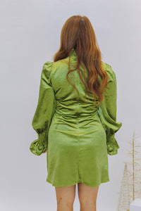 Winter Green Velvet Mini Dress- Green