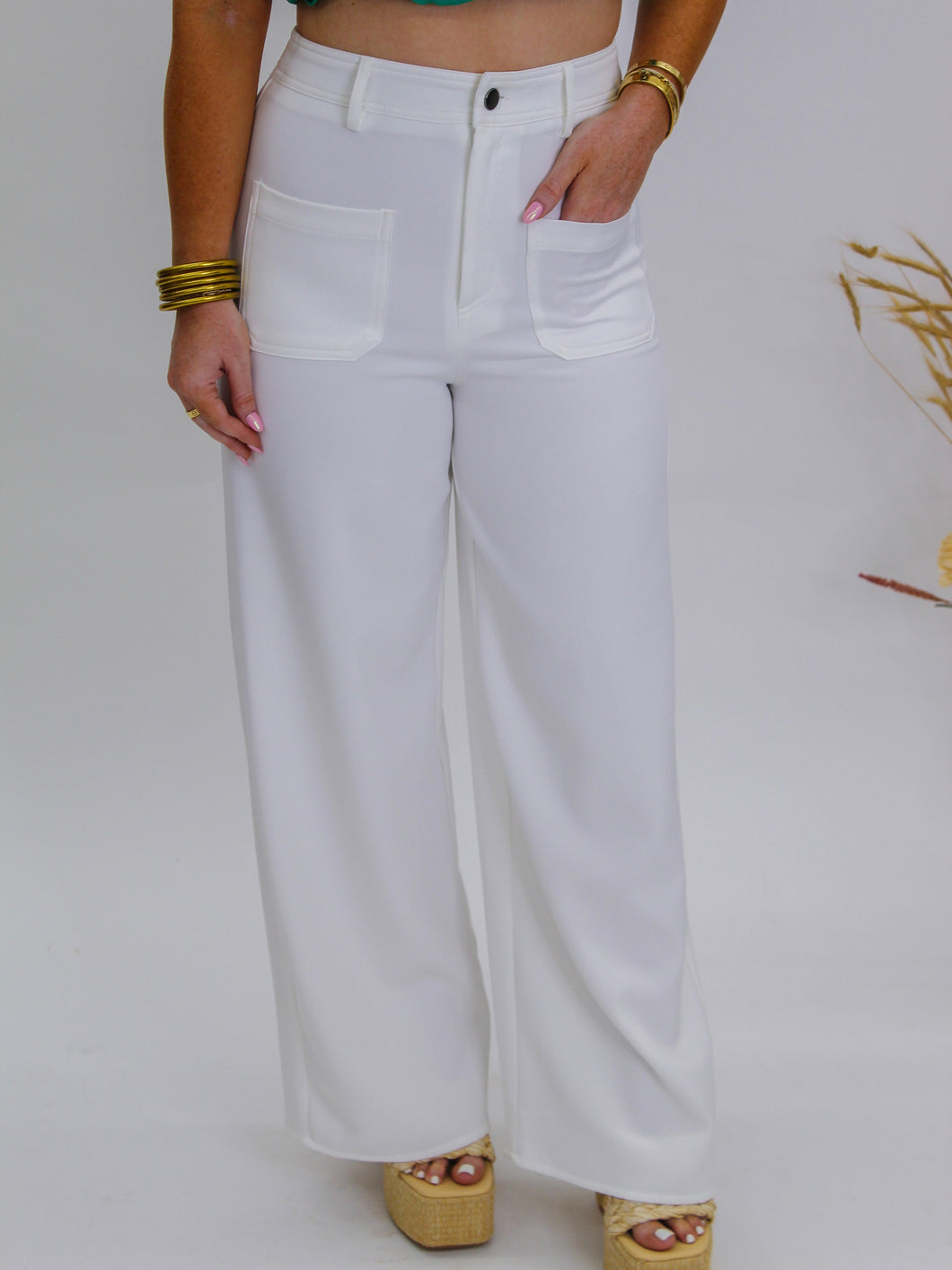 Kick Flare High Waisted Pants- White