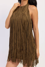 Load image into Gallery viewer, Ella Suede Fringe Dress- Olive
