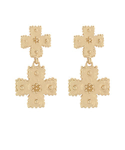 Textured Double Cross Dangle Earrings